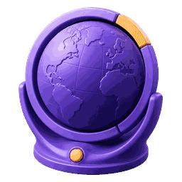 A violet portfolio globe with an amber base-currency marker.